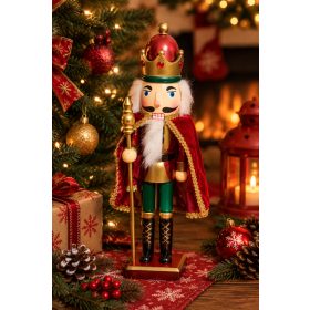  Diótörő király dekoráció 40 cm – Piros-arany karácsonyi figura jogarral