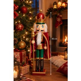   Diótörő király dekoráció 40 cm – Piros-arany karácsonyi figura jogarral