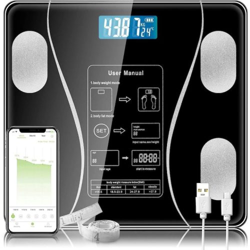Intelligens Bluetooth okosmérleg testelemzéssel – Darklove fürdőszobai mérleg alkalmazással