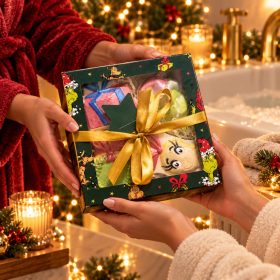   Grinch karácsonyi fürdőbomba ajándékszett – 4 db színes, figurás fürdőbomba díszdobozban